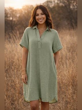 Mint Green Textured Gauze Casual Dress